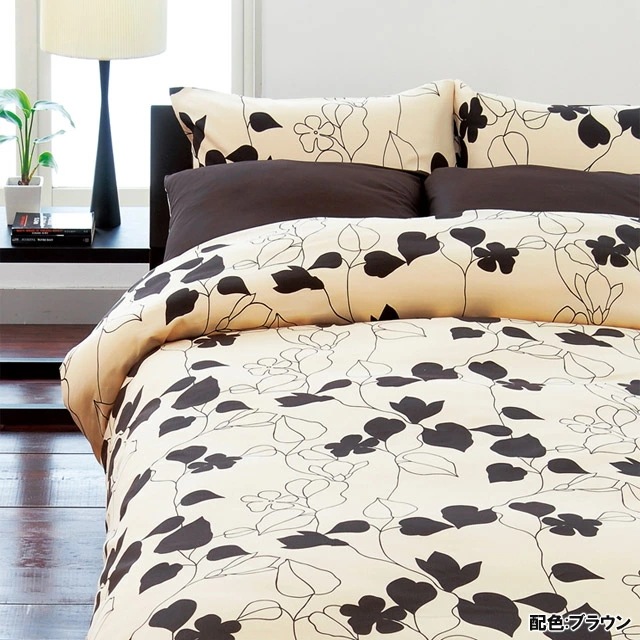 掛け布団カバー 綿100％ mee ミーィ 両サイド全開ファスナー 抗菌 防縮 ME03 日本製 国産 シングル セミダブル ダブル リーフパターンをモダンにアレンジ