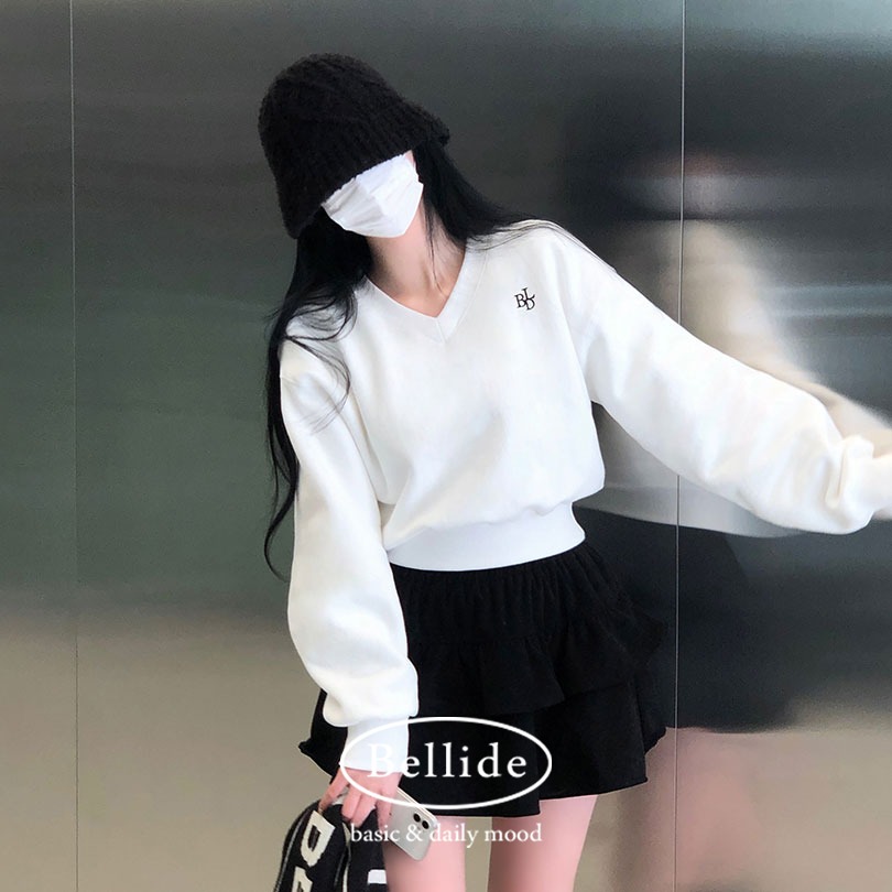 [BELLIDE MADE] 裏起毛パステルVネッククロップドスウェット ts1322