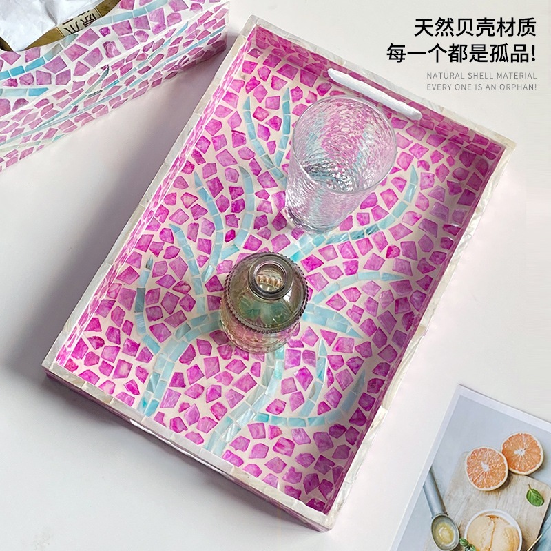 手作りのライトライトスタイルトレイホームリビングルーム天然殻貯蔵香水アロマセラピートレイ装飾ティーペストリートレイ