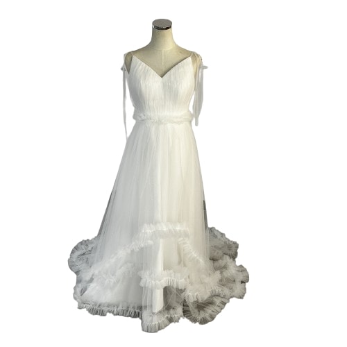 パーティードレス 2次会/合コン/デート オフホワイト ラッフルフリル キャミソール 前撮り 可愛い