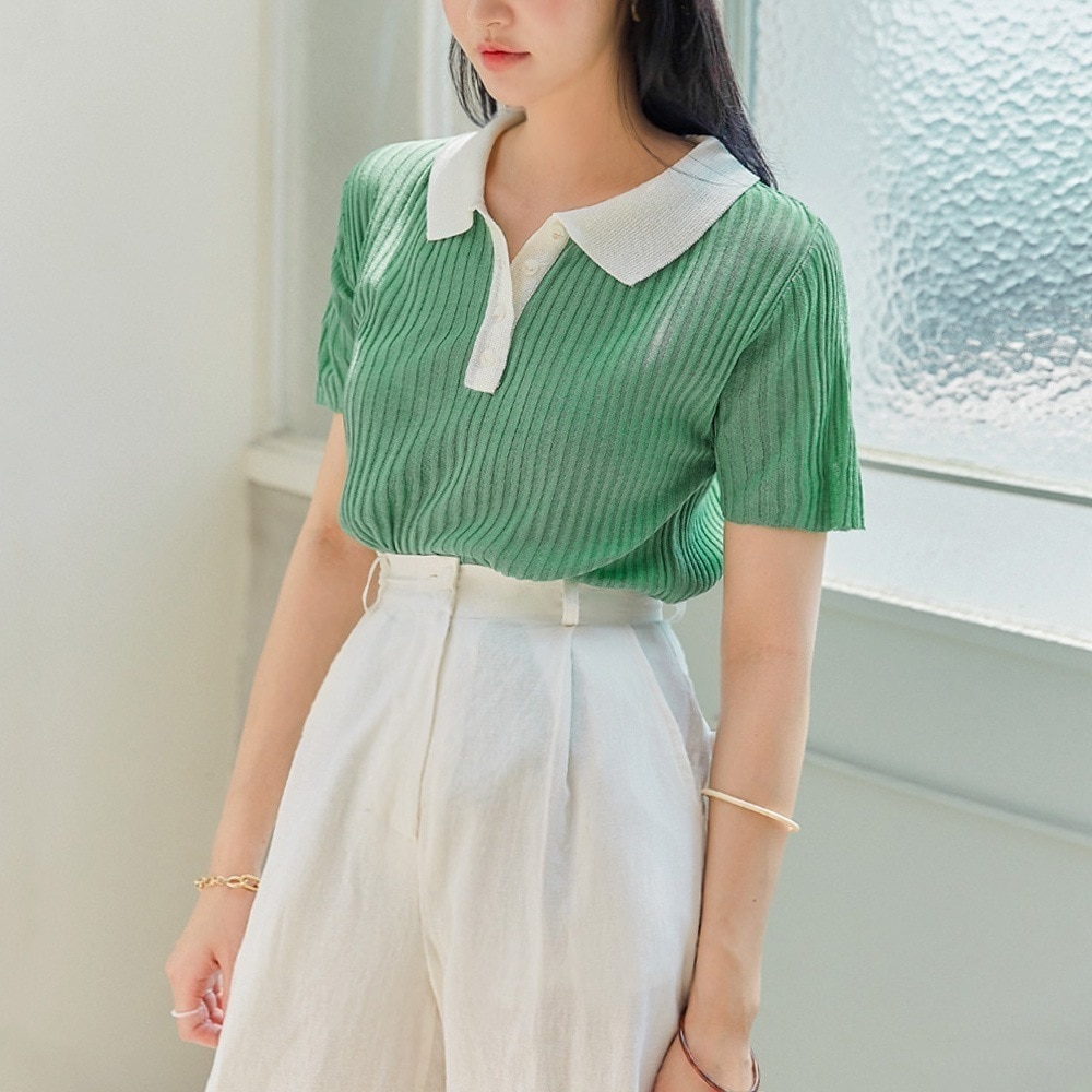 配色リブニットポロTシャツ
