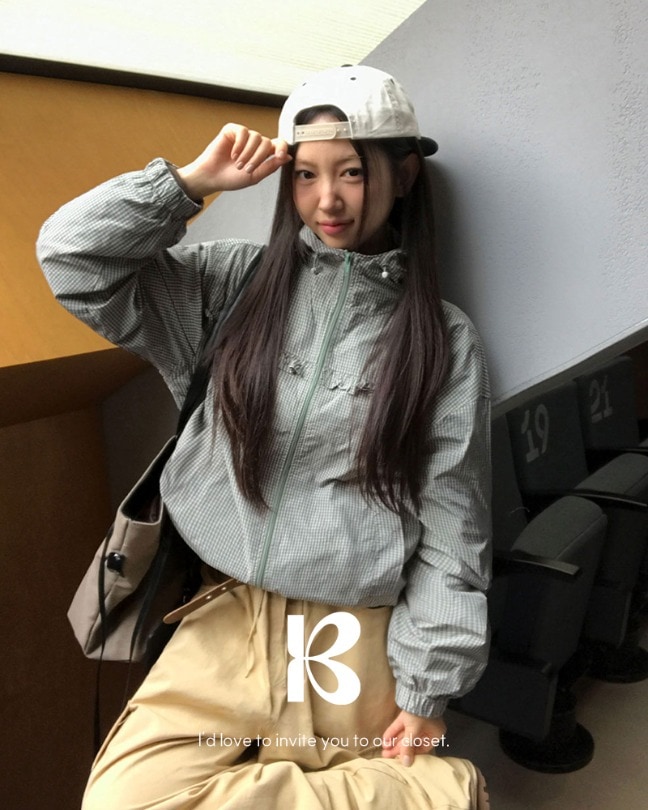 [MADE] バービーフードフリルチェックウィンドブレーカー jk1165