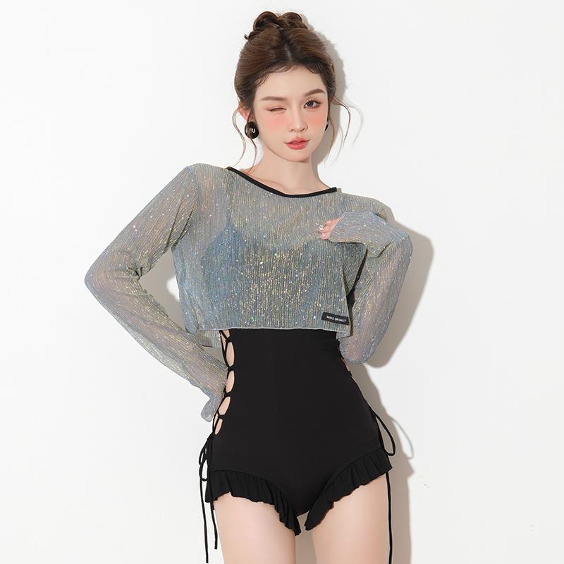 水着 レディース ファッション 夏 サマー ブラック 黒 カジュアル 長袖 三角 ワンピース セクシー ビーチ