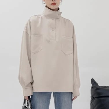 トップス 長袖 シャツ 斜めボタン タックネック レトロ メンズライク 人気 おすすめ おしゃれ お洒落 激安 安い プチプラ 可愛い かわいい 韓国 かっこいい カジュアル 大人 上品 w