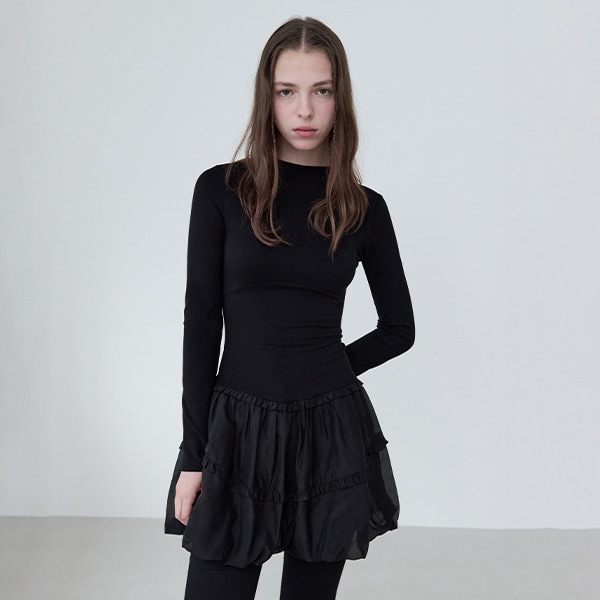 BALLOON JERSEY DRESS BLACK