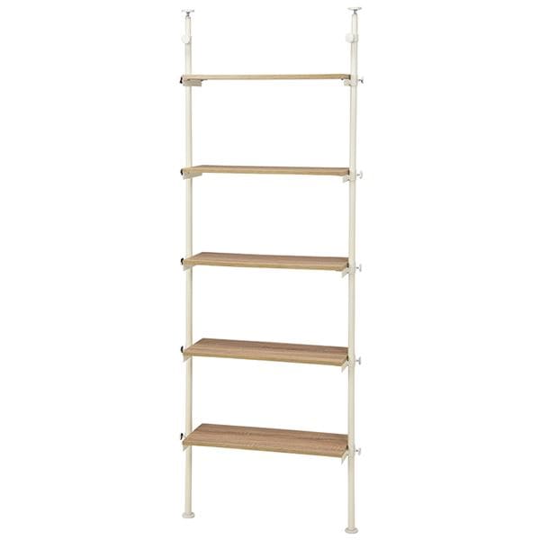 突っ張りラック/リビング収納 ホワイト 幅70奥行24高さ187264cm 棚板5枚 スチール 組立式 ダイニング