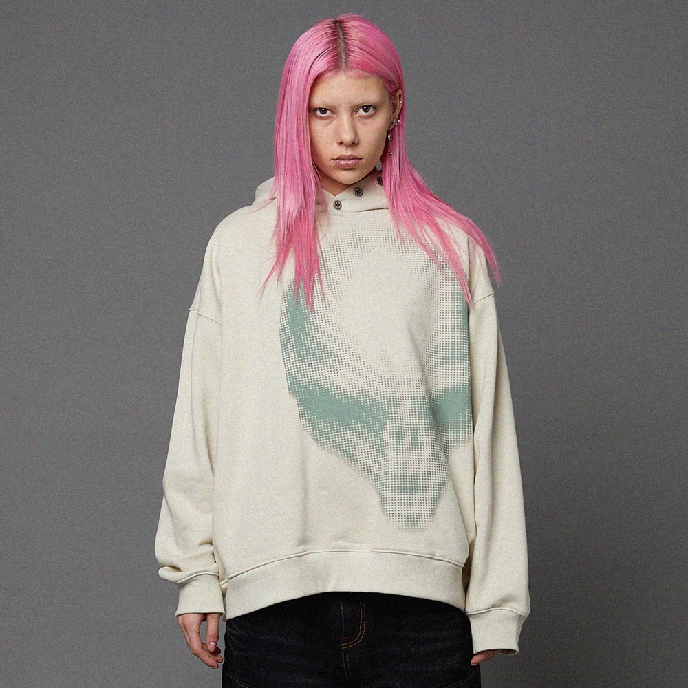 Big face alien graphic hoodie LIGHT BEIGE