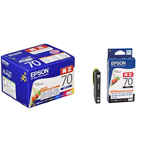 [セット品] エプソン 純正 インクカートリッジ さくらんぼ IC6CL70 6色パック + エプソン 純正 インクカートリッジ さくらんぼ ICBK70 ブラック