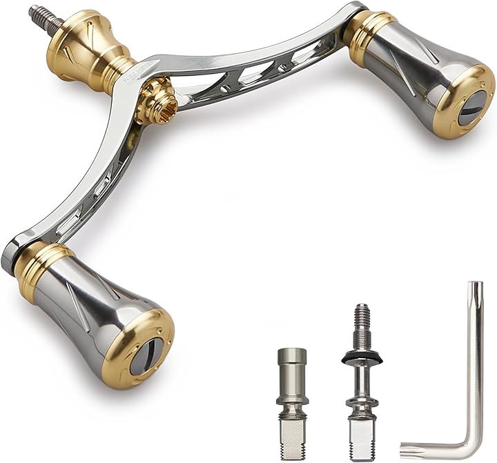 98mm リール ハンドル 19mm ノブ 搭載 シマノ ダイワ 通用 スピニングリール用 New Pillar Series - 938(98mm - ガンメタル＆ゴールド)