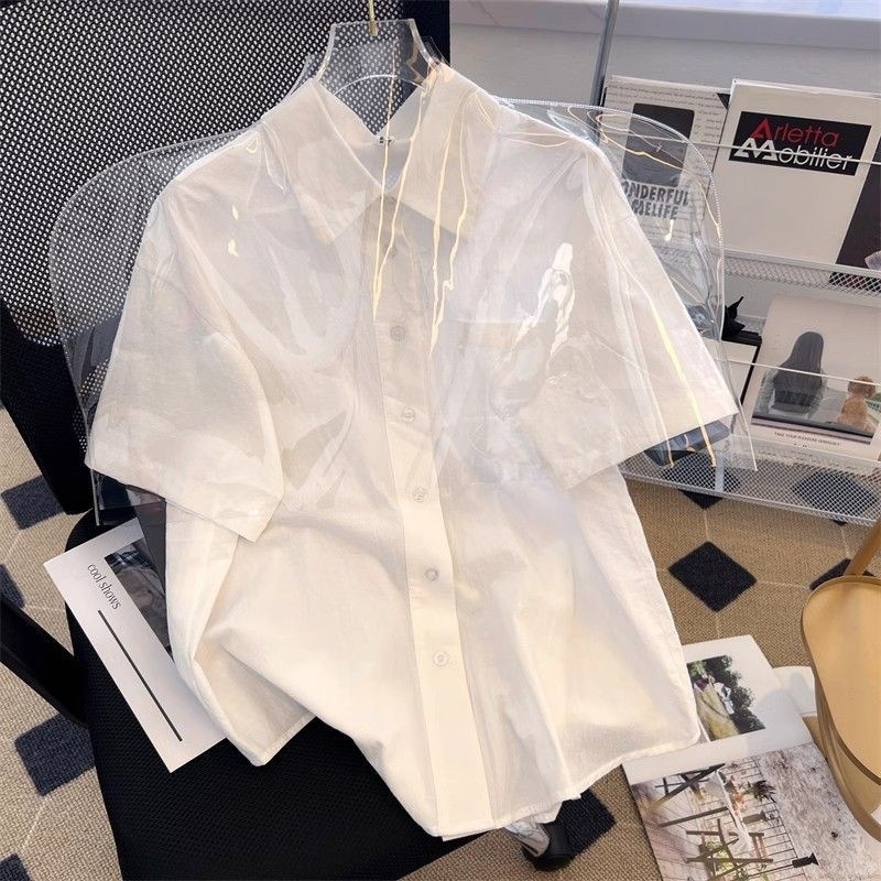 半袖 白 シャツ レディース ゆったり 細見え ファッション 学生 ミドル丈 シャツ 春夏 薄手 トップス71167