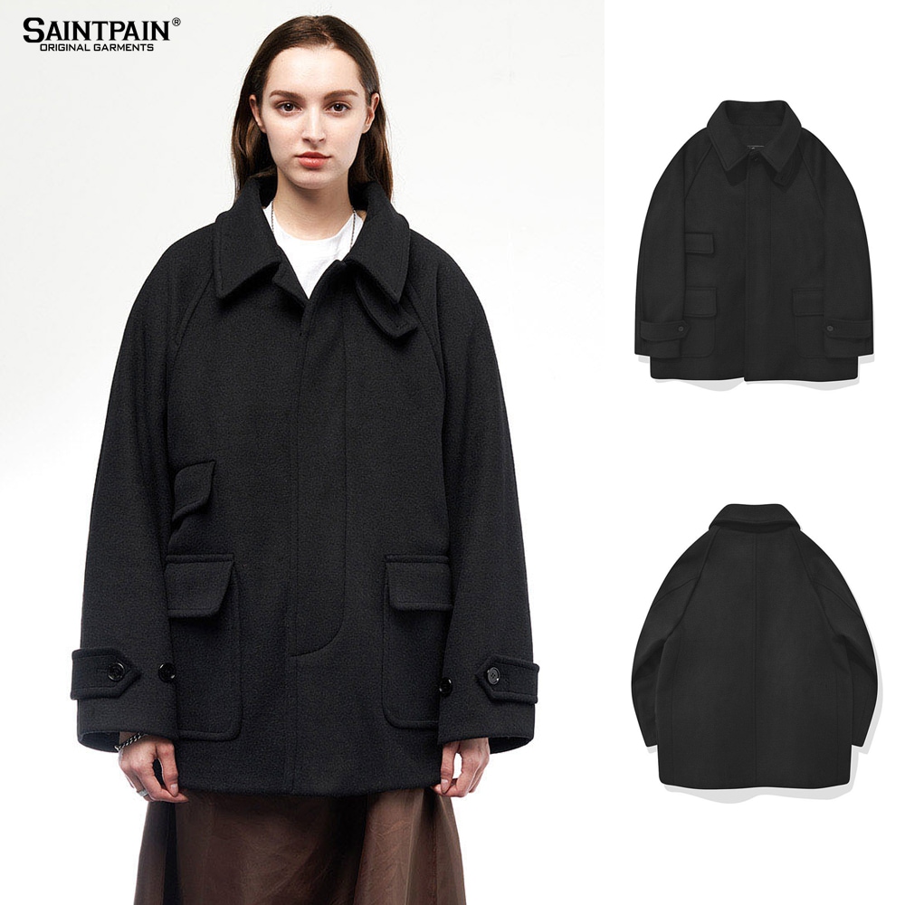 SP WOOL BALMACAN SHORT COAT-BLACK