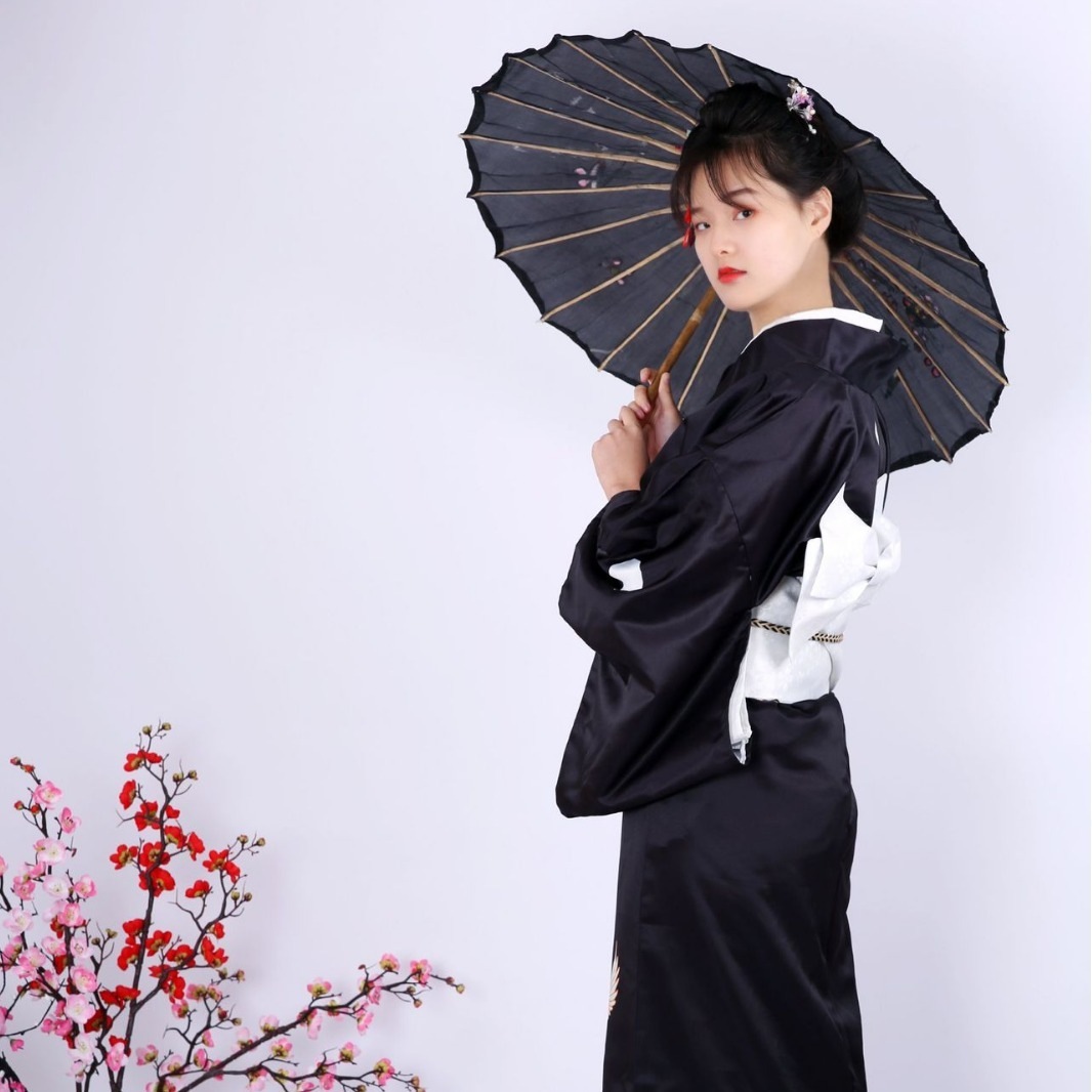 和服女性和服正装黒留袖和服伝統定位鶴柄和服