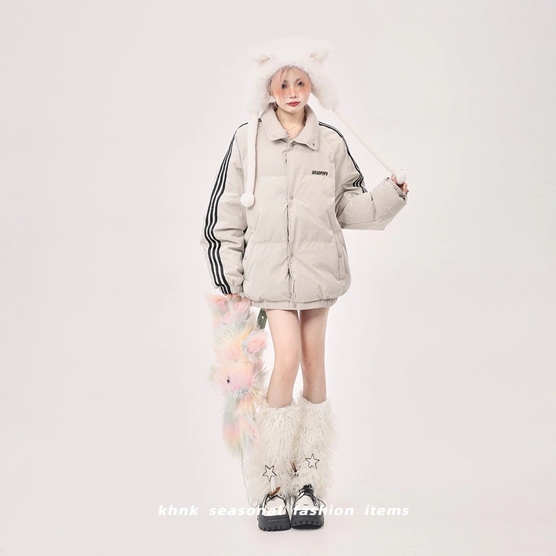 ふっくら中綿 あたたかい冬 韓国防寒あったか暖かいかわいい 厚手アウターBF風無地羽織るックファッション系大人ゆったりカジュアルストリートスタンドサイドサイズ丈シルエット秋レディース黑