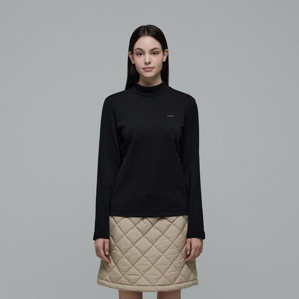 N244WTS010 女性 冬 モックネック Tシャツ カーボンブラック