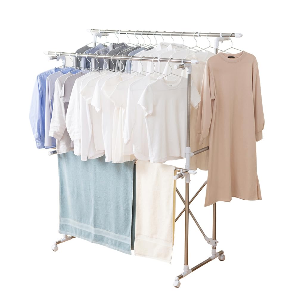 アイリスオーヤマ 組み立て簡単たっぷり物干し 室内物干し 伸縮・大容量 H-MH1518N シルバー 大容量サイズ