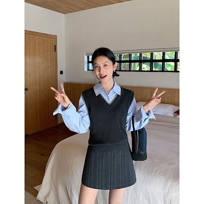 MULVAN甘い学院ストライプのaラインの半身のスカート女子の高いウエストの短いウエストの包みのヒップのスカートです