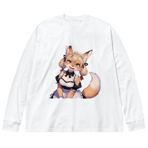 【文字入れ可能受注生産】キツネの女の子　メイド　ケモナー ビッグシルエットロングスリーブTシャツ