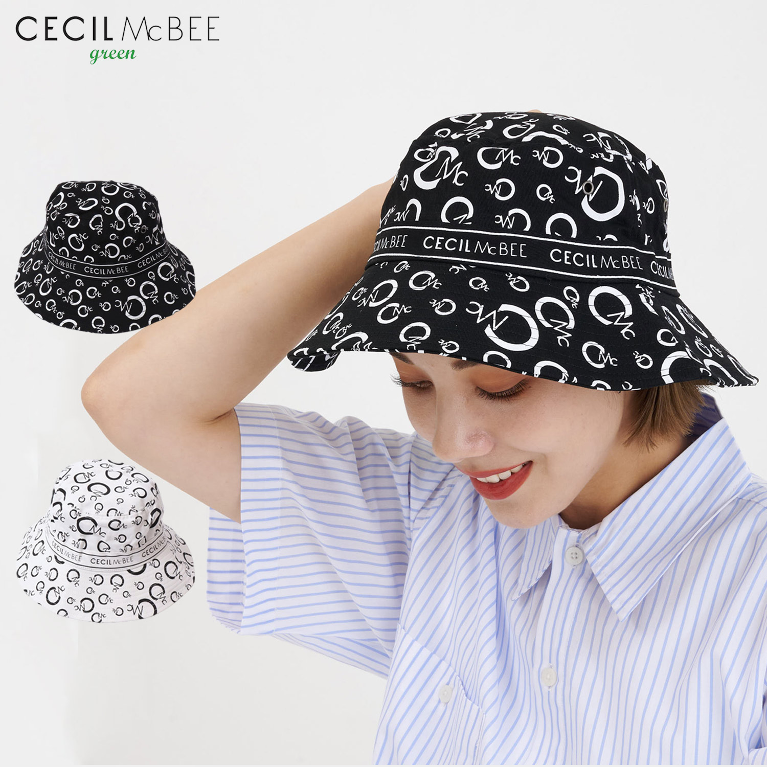 バケットハット 帽子 ゴルフウェア オールオーバー レディース ブラック ホワイト CGS2341HT