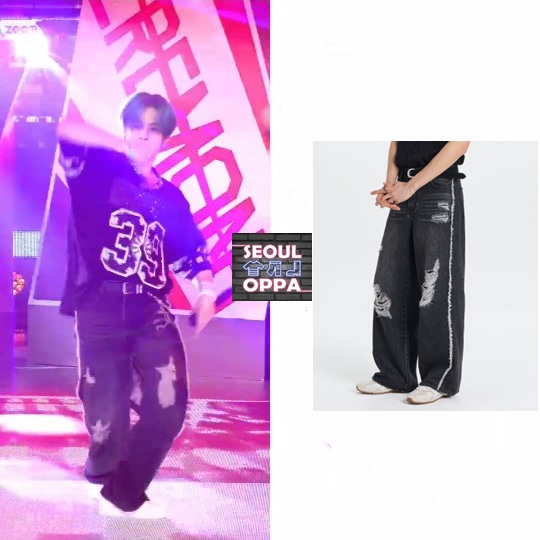 KOREA [ KICHUL ] Side Line Damage Denim Pants