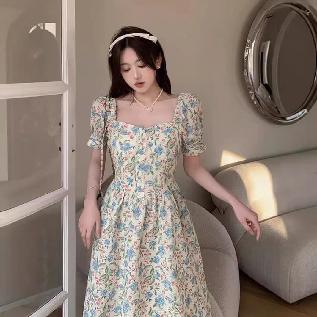 【1つ買うと10つ無料】ファンリンバブルスリーブフラワースカートサマー夏の眠っている気質腹部一致したドレス子供