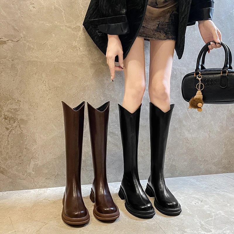 ロングブーツ 厚底シューズ 新作レディース秋冬ハイヒールライダースブーツひざ下まで丸みのあるマーティンブーツショートブーツ レディース ブーティー マーディンブーツ