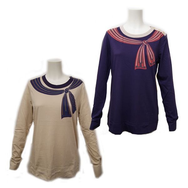 リボンプリント ロングTシャツ 長袖 CAFE LATTE/DARKEST PLUM 32112140 501 206