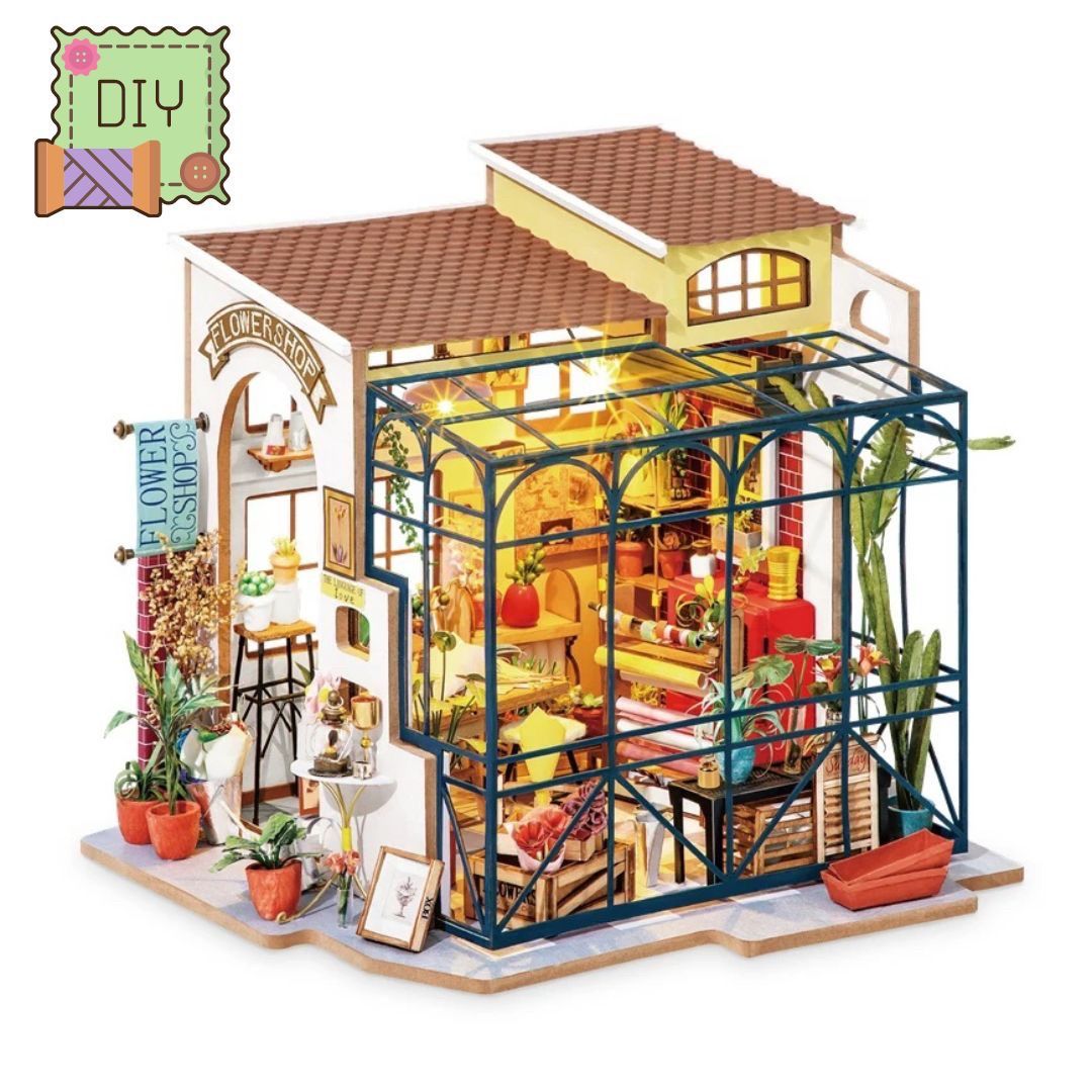 コスパ最高新生活 ジオラマ 初心者 キット 気楽 インテリア 花屋 ミニチュアドールハウス ジオラマ 建築模型 DIY ミニチュア 手作りキット セット ヨーロッパ おしゃれ イギリス LEDライト