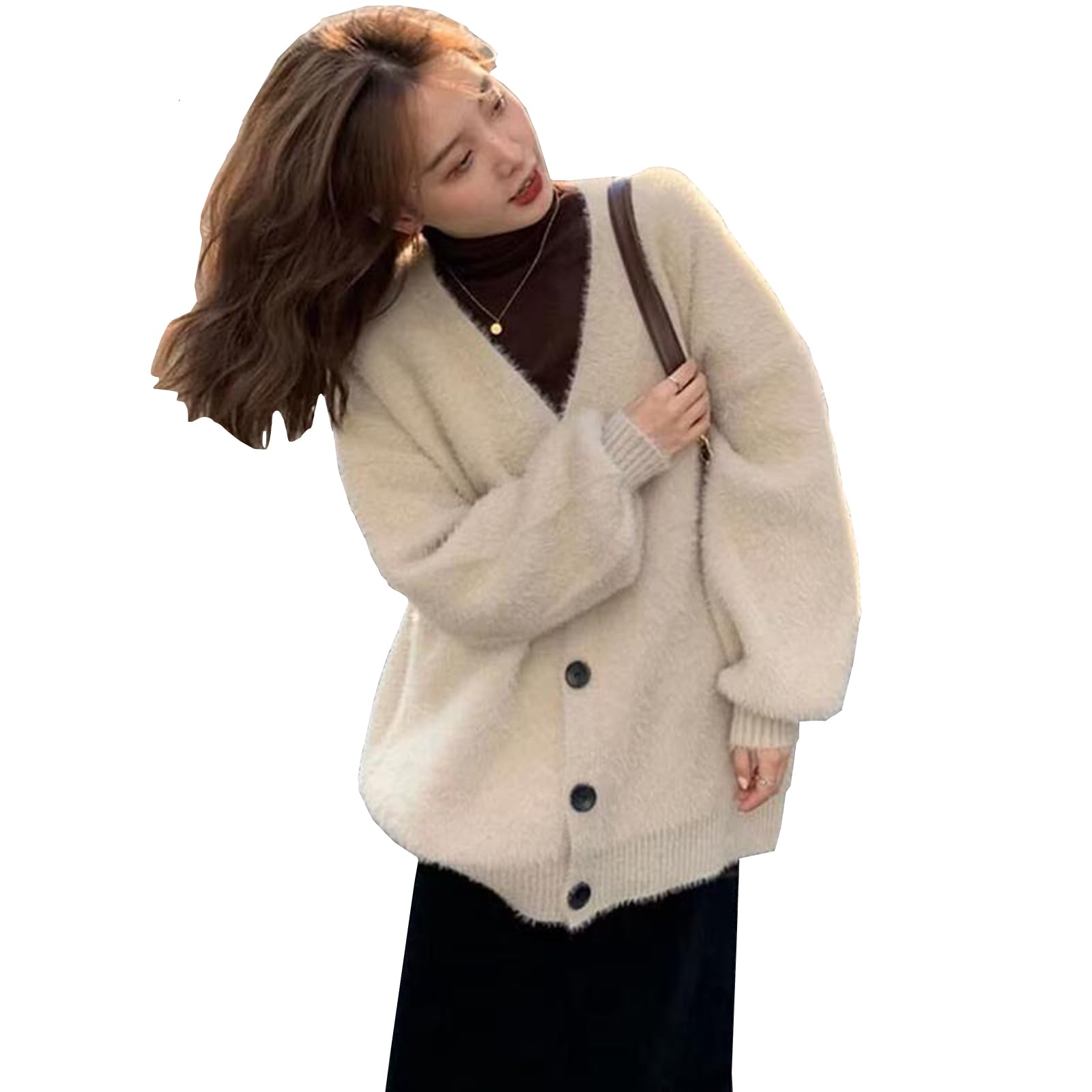 着るだけ垢抜けスタイル ふんわり カーディガン レディース セーター Ｖネック 羽織 モテ質感 モヘアタッチ ニット トップス 長袖 厚手 しっとりなめらか 秋 冬