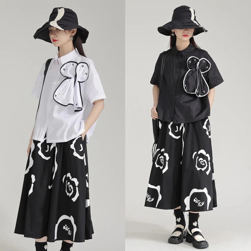 【J.Fashion】 夏 上今週の割引は 25% オフです下セット 花柄 シャツ＋ロングスカート ゆったり レディース セットアップ メガ割