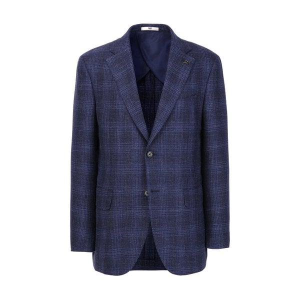 [26SS] ネイビー ウールシルクリネン グレンチェック ジャケット (DMJA6A001N2)