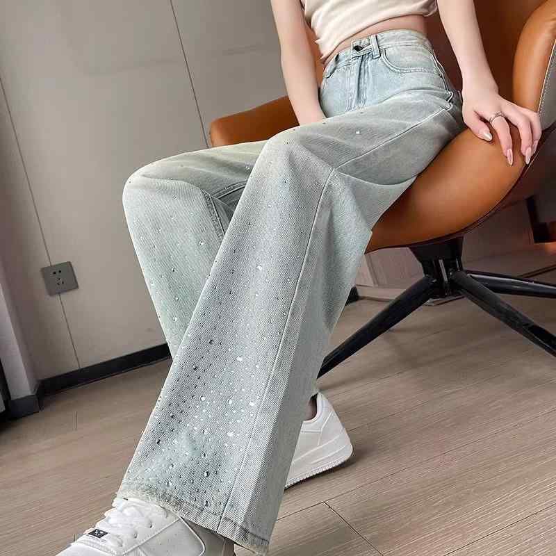 レディース ファッション カジュアル おしゃれ 頑丈 ハイウエスト ナロー デニム ワイドレッグ パンツ 春夏 スリム レングス ストレート パンツ