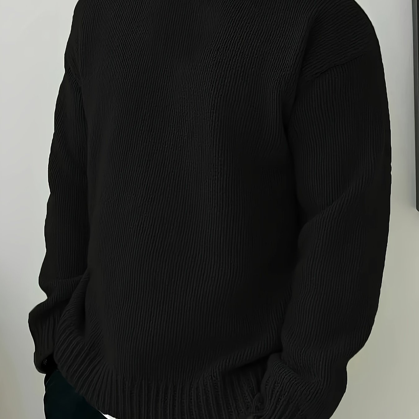 メンズ ソリッドカラー ラウンドネックセーター - 柔らかく暖かい冬用ニットプルオーバーカジュアル＆フォーマル 秋冬服お手入れ簡単 手洗い/ドライクリーニング対応 レイヤリングに最適 クラシックプ