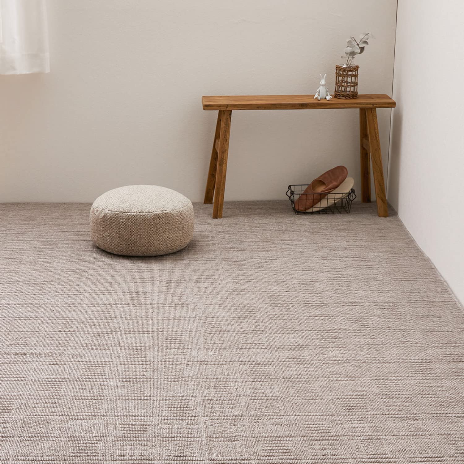 萩原(Hagihara) 敷き詰めカーペット グレージュ 江戸間4.5畳 約261×261cm 「ピクシス」 軽量 北欧 格子柄 ホット対応 日本製