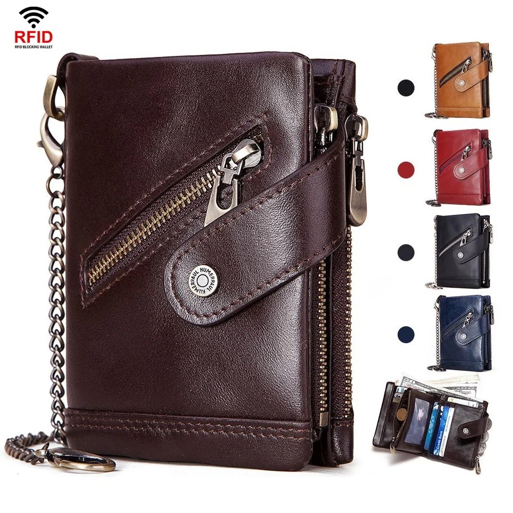 人気新作rfid本革財布メンズ新型ダブルファスナー磁気防犯ブラシ三つ折り真皮小銭入れ カードケース 5,621円