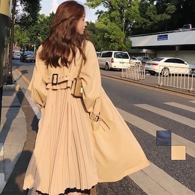 ジャケットアウター韓国韓国今季トレンドデザインバックプリーツデザイントレンチコート韓国