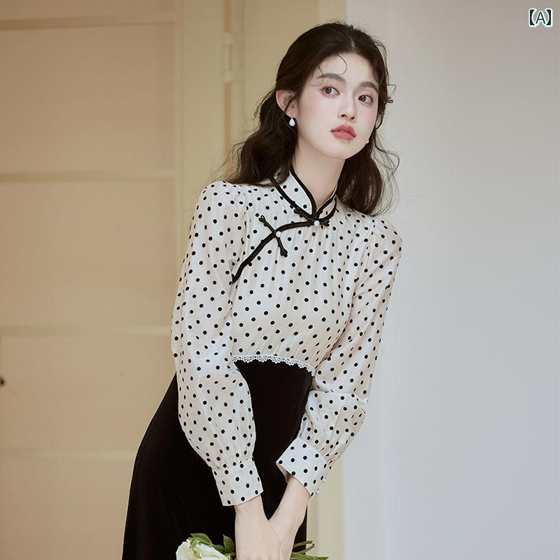 チャイナドレス ワンピース レディース フォーマル パーティー おしゃれ 婦人 レトロ 水玉 ベルベット ホワイト