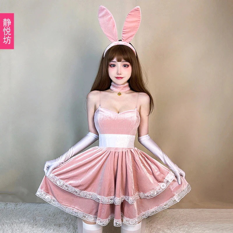 ピンクセクシーバニーガール制服クリスマスコスプレ衣装クリスマスドレスナイトクラブバーパーティーバニースーツ