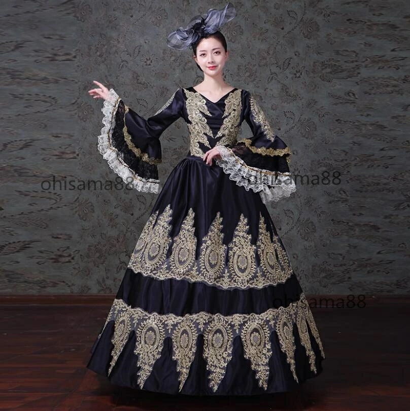 最新の製品 宮廷ドレス プリンセスドレス 文化祭 学園祭 ステージ衣装 パーティードレス 高級感 ヨーロッパ風ドレス 貴族ドレス 可愛い フレア袖 貴婦人ドレス 演劇 中世貴族風 華やか お姫様ワンピ
