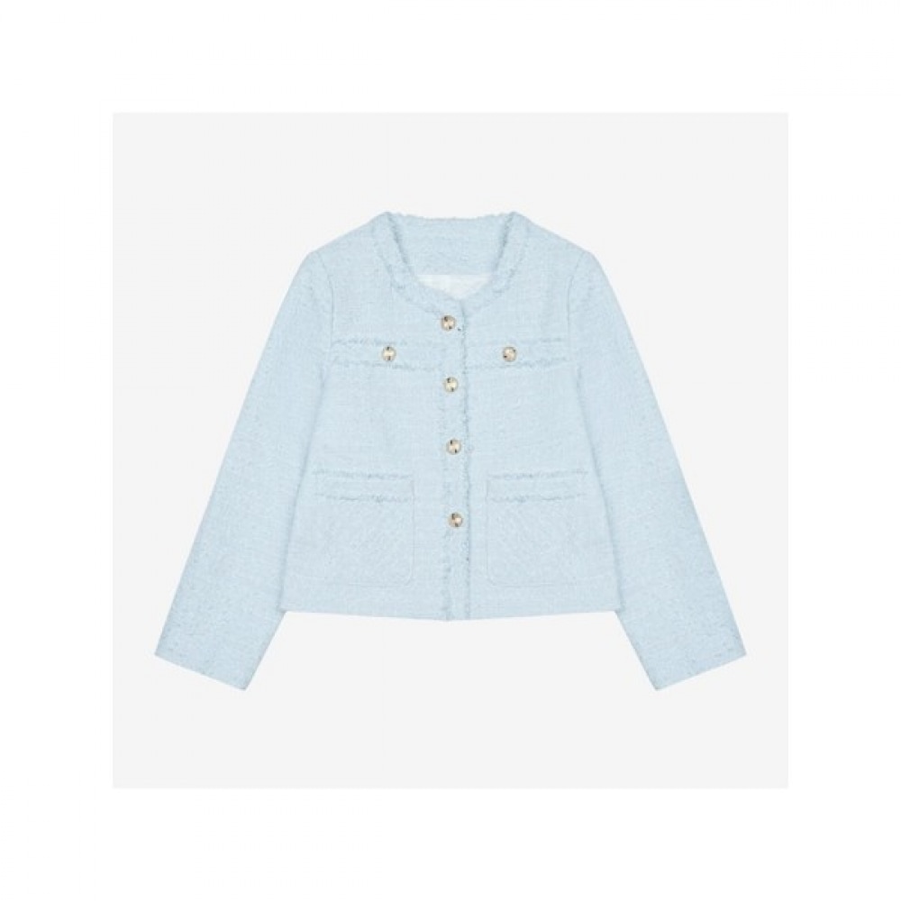 （イサベイ）フリンジトリムラウンドネックツイードジャケット（VKJAB2102）