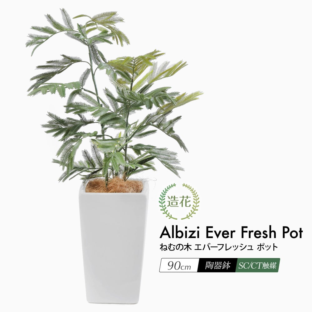 フェイクグリーン ネムノキ エバーフレッシュポット 90cm 鉢植 陶器鉢 SC/CT触媒
