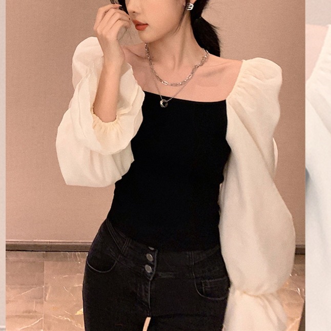 トップス ドレス 長袖 ボリューム袖 スクエアカラー ラッパスリーブ ふわふわ かわいい 大人可愛い きれいめ シンプル カジュアル 大人 上品 おしゃれ お洒落 かっこいい レトロ 大人女子