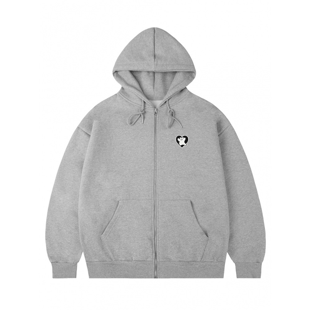 GRAVER ベアハートエンブロイダリーフーディージップアップグレーブラックロゴ