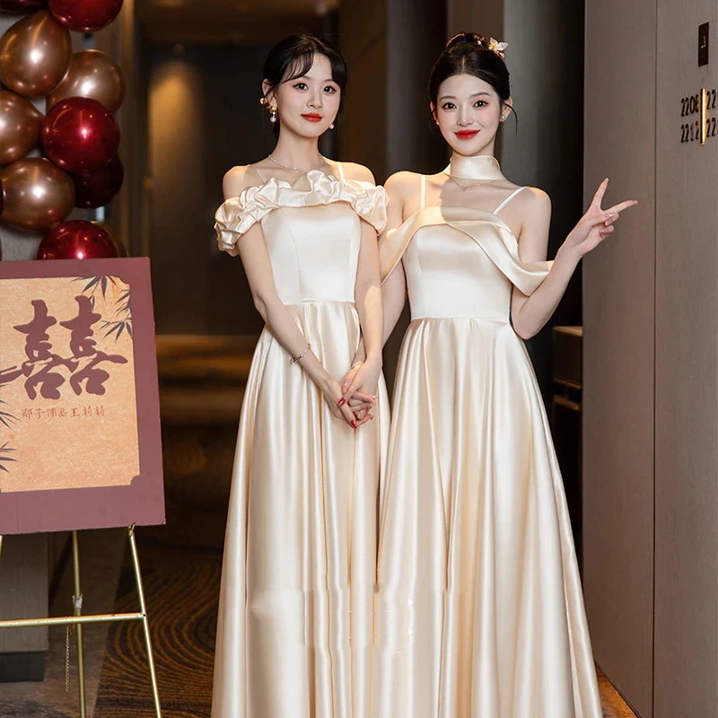 2026ins大人気 新作 ワンピース サテン素材のブライズメイドドレス2026年新作 姉妹団用結婚式ドレス