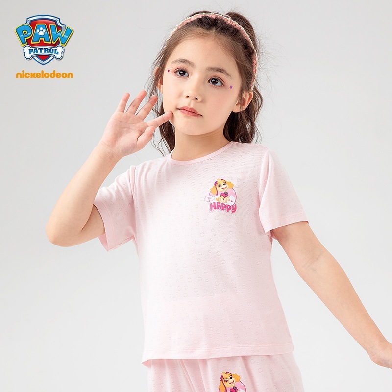 パウチームガールズ半袖tシャツ子供用軽量ホーム服通気性涼しい夏ピンクスーツ