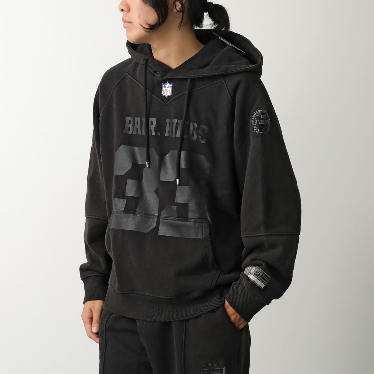 BALR. ボーラー パーカー NFL × BALR. WASHED BOX HOODIE B1261.1133 メンズ コラボ プルオーバー フーディ スウェット 長袖 裏起毛 JetBlack