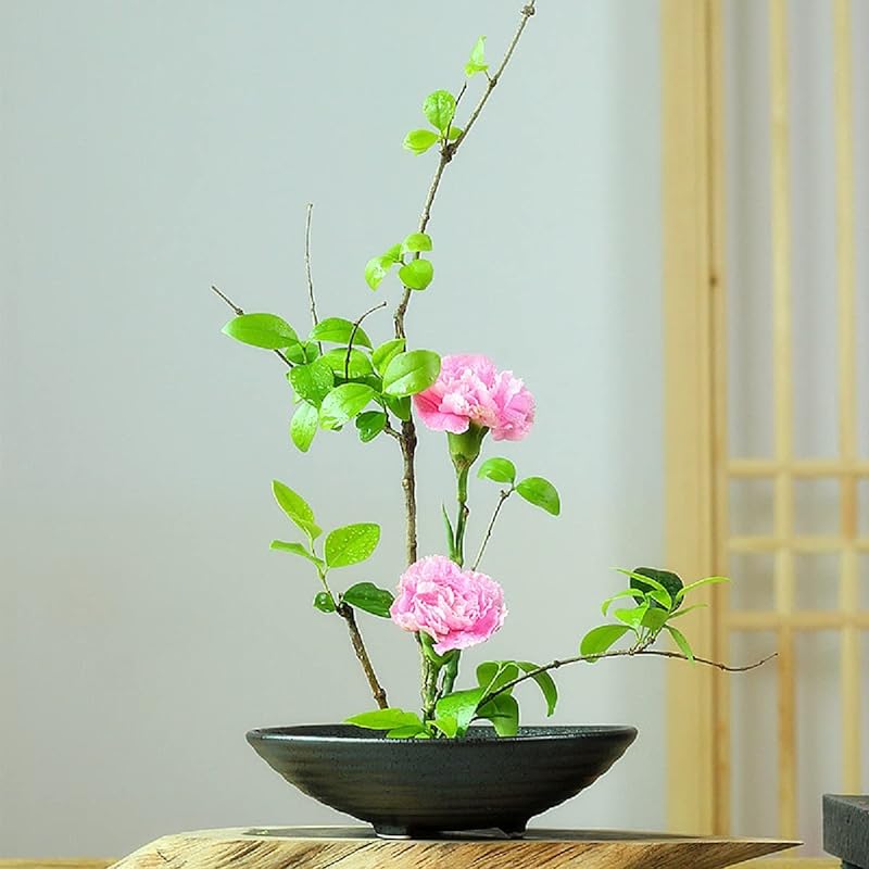 水盤 生花用の花器 陶器 セラミックス ブラック 花瓶 花器 フラワーベース 日本 黒丸水盤 楕円型 大 華道用花器 5,549円