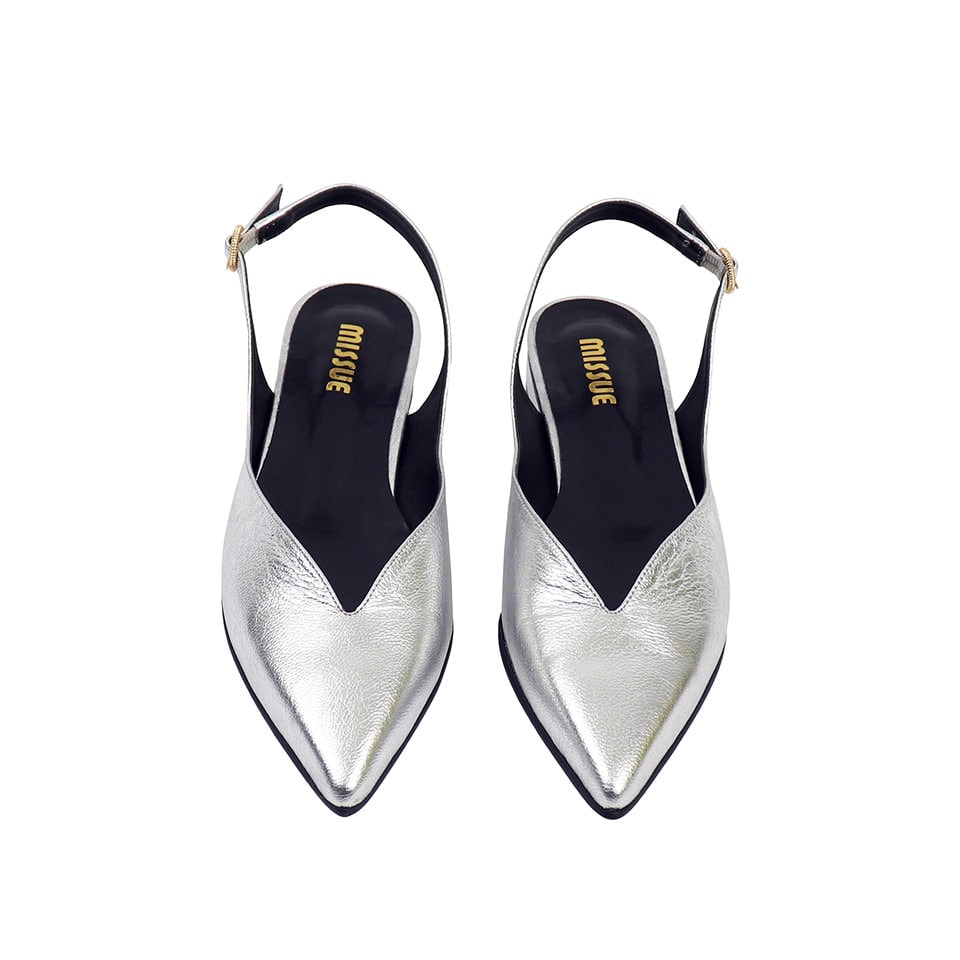 Vラインフラットスリングバックシューズ[シルバー]