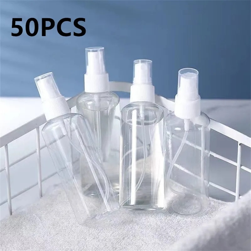 透明なプラスチック製の詰め替えボトル,空のスプレーボトル,ポータブルトラベルアクセサリー,50ml, 100ml, 50個