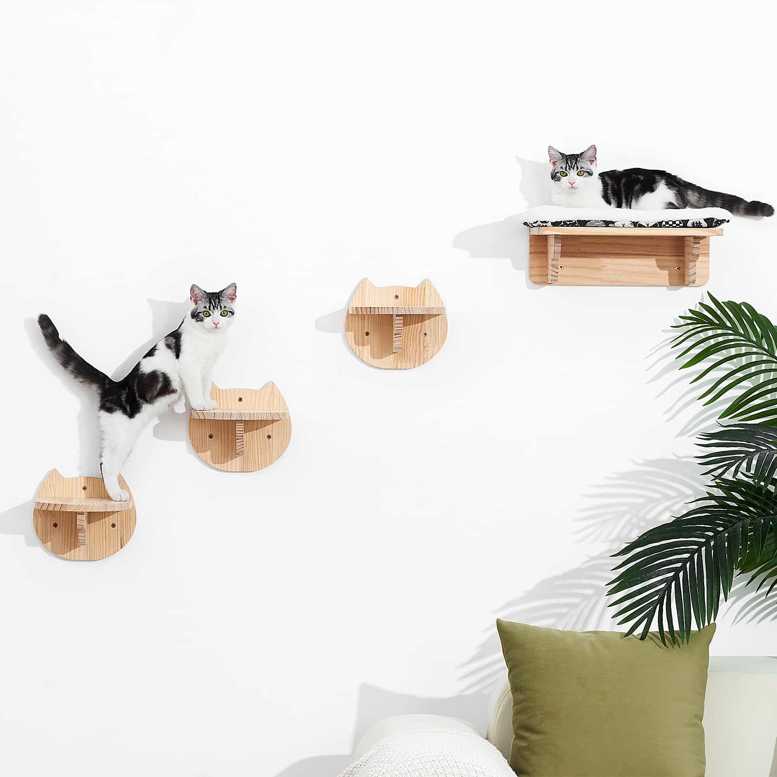猫 壁取り付け棚 ステップ - 猫 壁 止まり木 家具 遊び 階段 クライマー 吊り下げホルダー ソフトカーペット 猫 休憩 省スペース