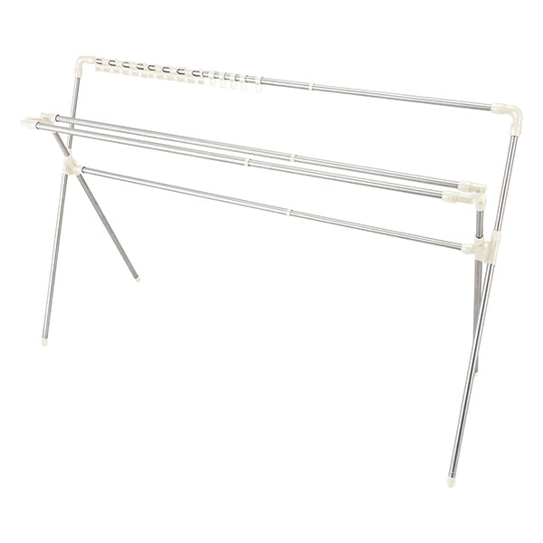 NY-274 ステンレス 布団干し 伸縮 ダブルバー ハンガーフック付き 幅144～235×奥行80×高さ101～141cm ライトグレー